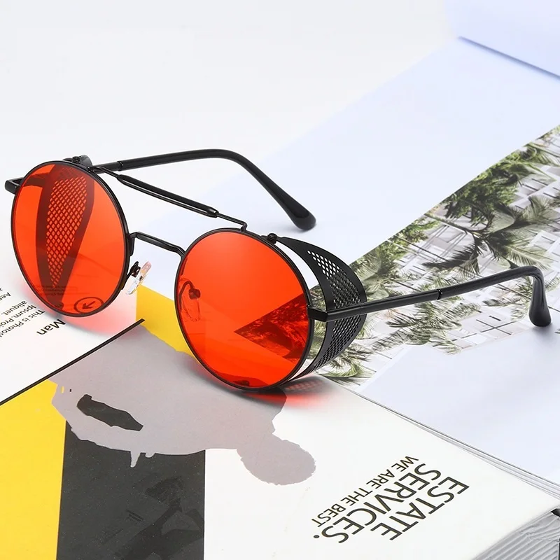 

2021 Steampunk Round Sunglasses Men Fashion Shades For Women Metal Glasses Eyewear Vintage Sun Glasses Lunettes Oculos De Sol