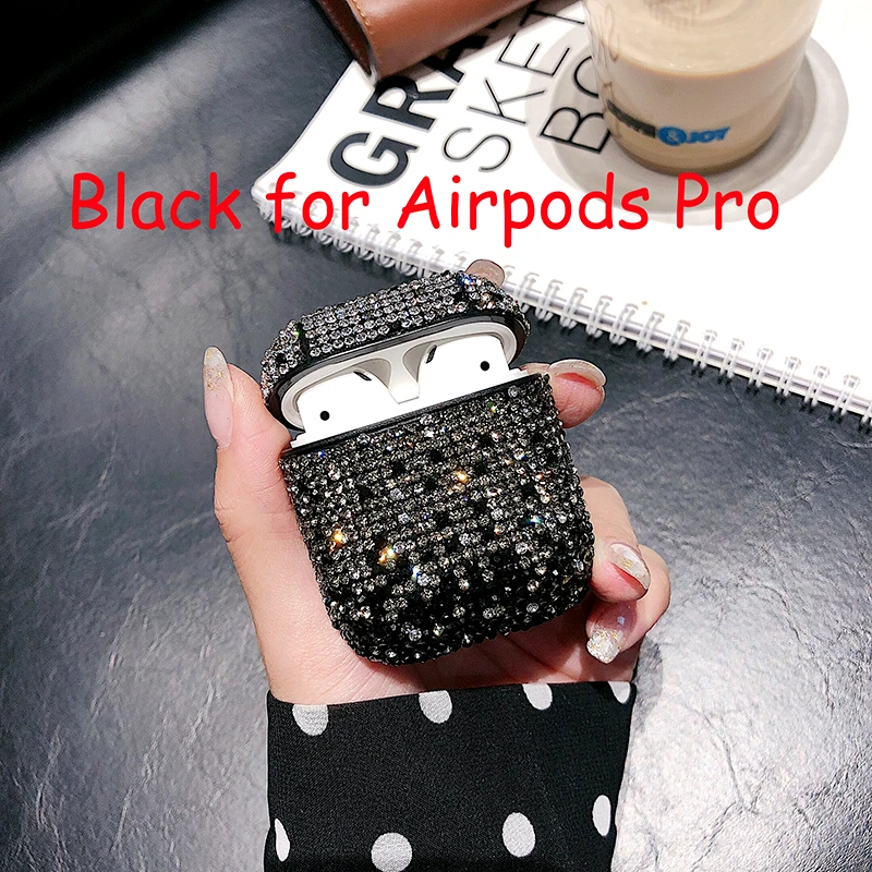Black ForAirpodsPro Блестящие стразы чехол для Airpods Pro Bluetooth беспроводные наушники градиентный Блестящий девчачий чехол для AirPods 2 1 чехол для зарядного устройства - Цвет: Black ForAirpodsPro