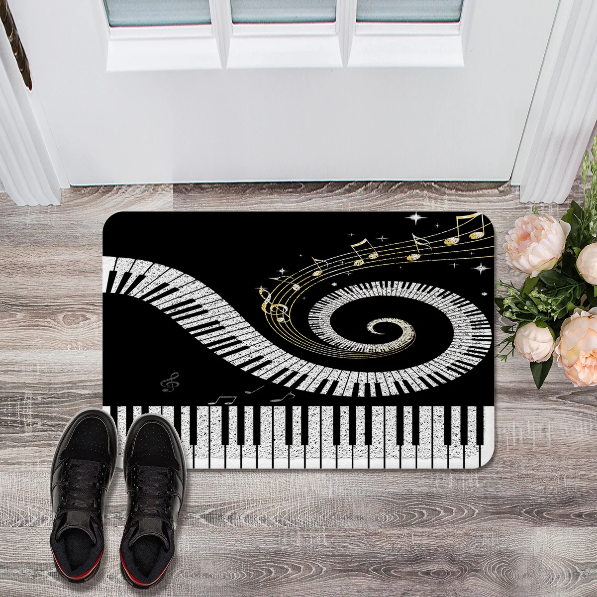 Черно-белый коврик для дверей Piano Keys напольный ног с проволочной петлей прихожей