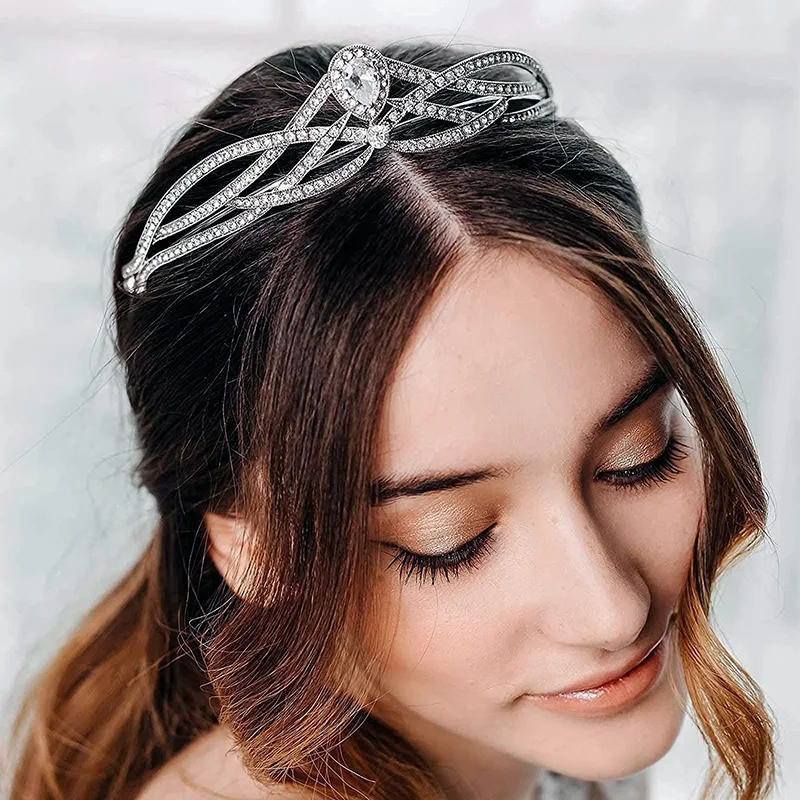 

Silver Wedding Tiaras for Bride Teardrop Crystal Princess Tiara Headbands Bridal Pageant Prom Crowns and Tiaras for Women Girls