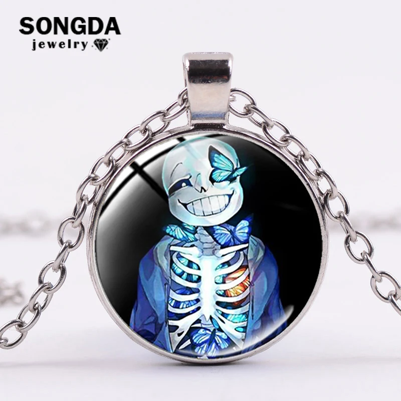 SONGDA Newest Undertale Necklace Cute Sans Papyrus Frisk Long Cartoon Pattern Glass Dome Pendant Handmade Jewelry Gifts | Украшения и