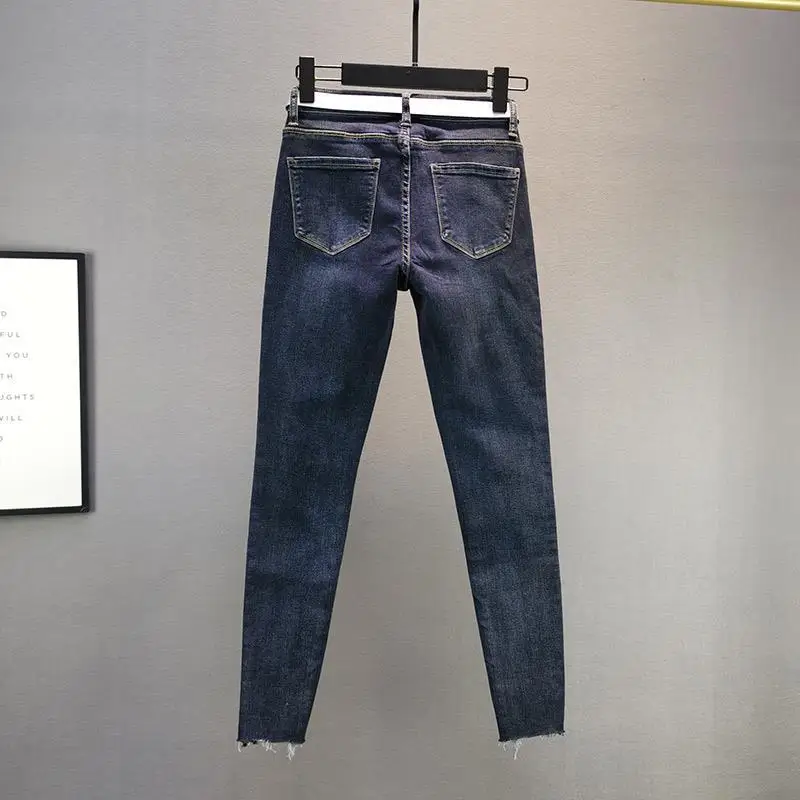 

Jeans women summer 21 new European station high waist slim slim fashion hot drill cotton bullet small feet pencil pants tide