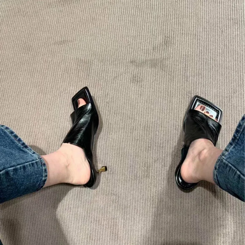 Модельные туфли без задника с металлическим каблуком рюмочка вечерние тапочки