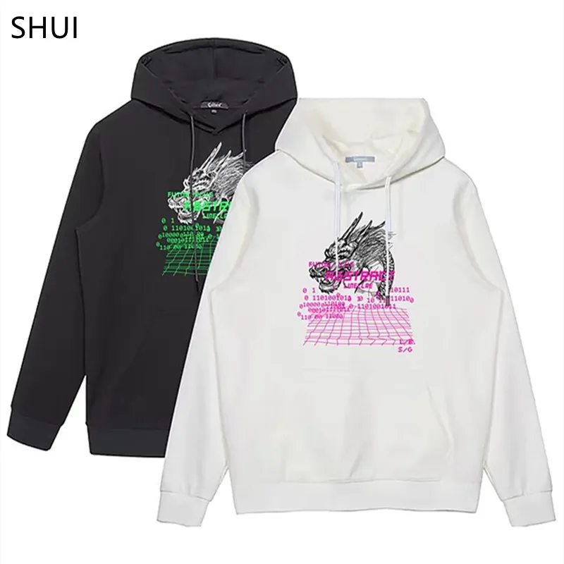 

2021 Couple Pullover Hoodie Print Pattern Print Front Pocket Print Hoodie Basic Long Sleeve Loose White Black Moletom Feminino
