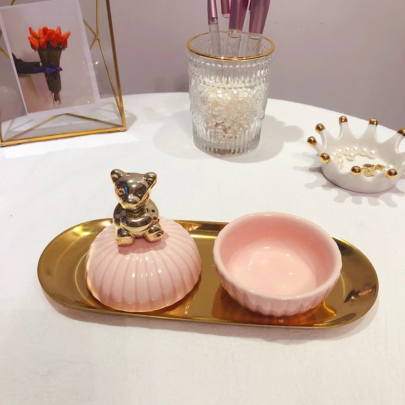 Новая модная розовая керамическая шкатулка для ювелирных изделий с сердечками