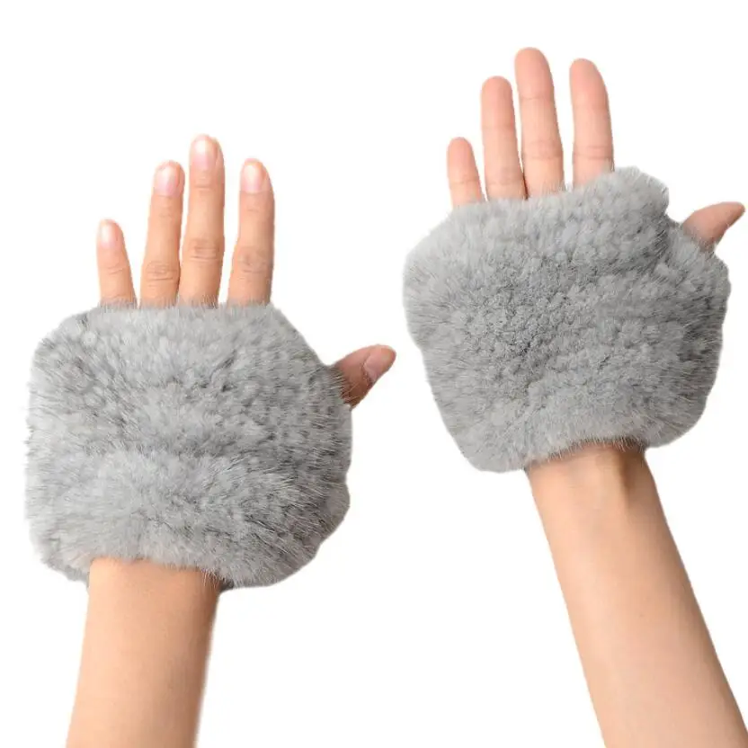 New Design 100% Real Mink Fur Mittens Short Winter Warm women Fingerless Gloves Handmade Knit