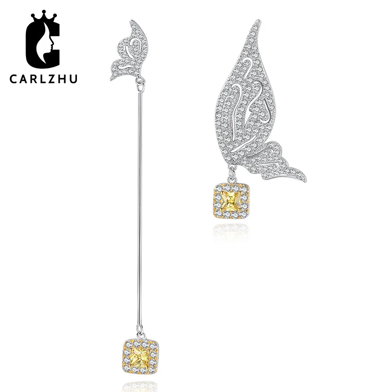 Luxury Cubic Zirconia Butterfly Square Dangle Earrings for Women Fashion CZ Statement Earring Wedding Brides Jewelry | Украшения и