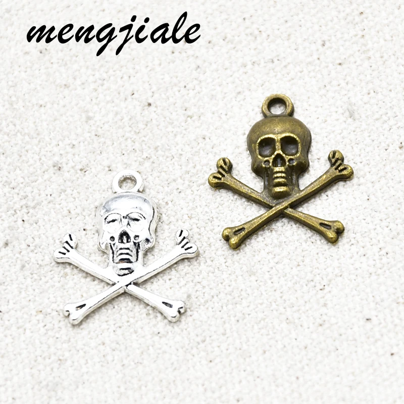 

20 штук оптовая продажа двух Цвет череп амулеты из сплава металла подвески в стиле Хэллоуина для самостоятельного изготовления ювелирных изделий для производства комплектующих для 24*19 мм