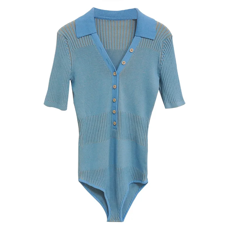 

Sweater 2021 Women Spring and Summer New Ribbed Two-color Thread Sexy Waist One-piece Sweater Women