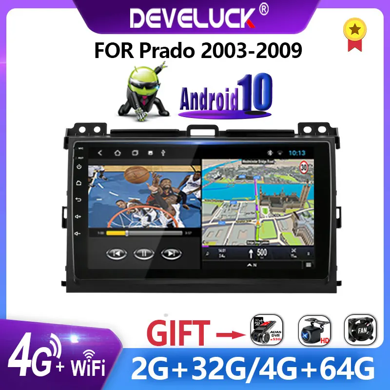 Автомагнитола 2DIN Android 10 для Toyota LAND CRUISER Prado 120 2003 2009 мультимедийный видеоплеер 4 Гб +