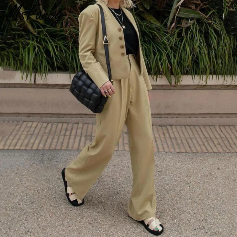 Комплект брюк Msfancy женский модный однобортный короткий Блейзер брюки с высокой