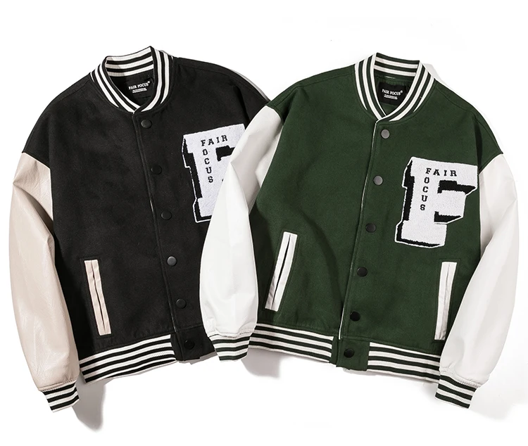 

2021 Winter Letters Embroidery College Jackets Mens Patchwork Color Block Harajuku Fashion Varsity Jacket Unisex Baseball Jacket