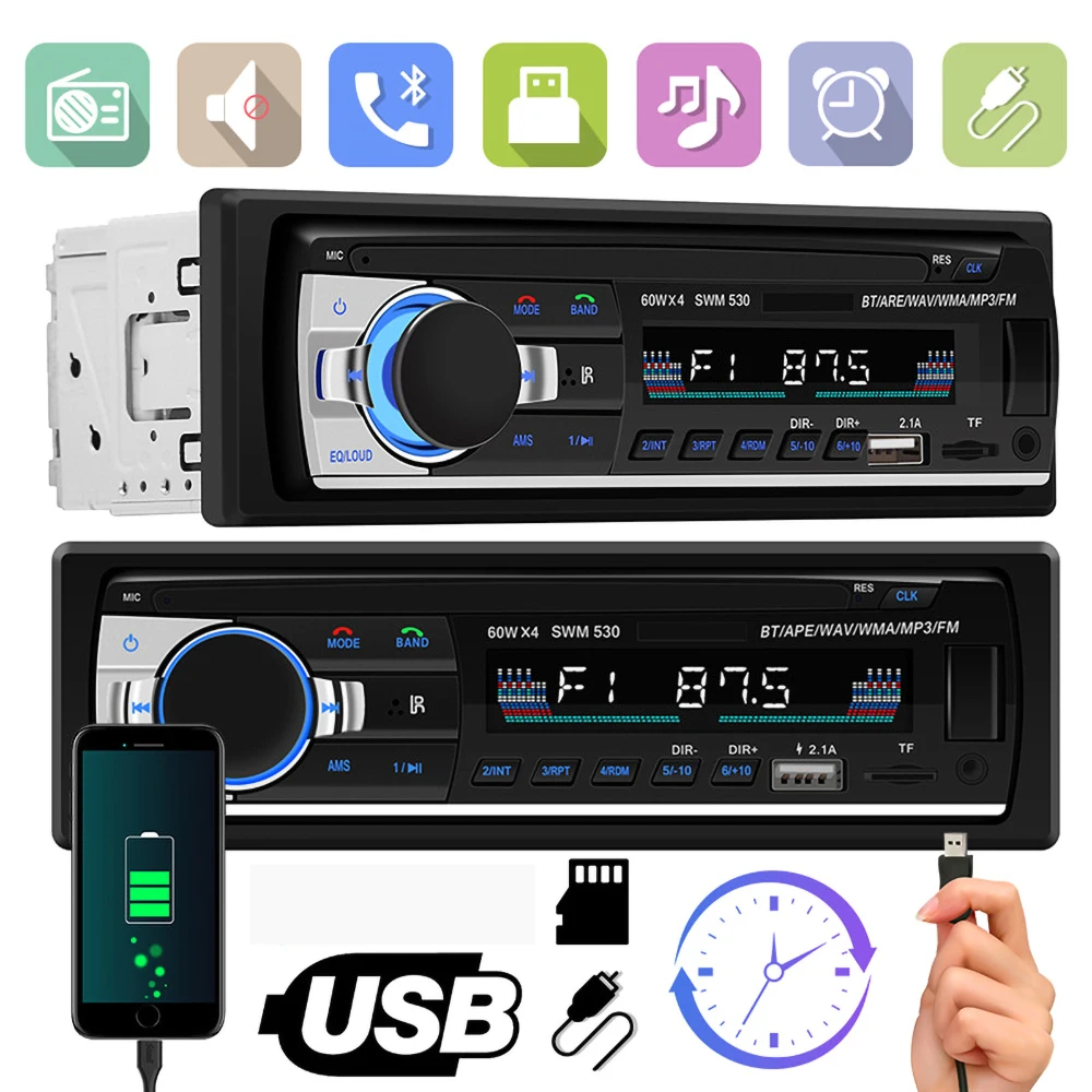 

Автомагнитола 1 DIN, автомобильная аудиосистема, FM, Bluetooth, mp3-плеер, Bluetooth, сотовый телефон, громкая связь, USB/TF, автомобильное стерео радио в приб...