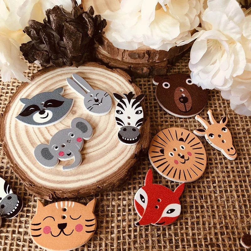 

50 шт. милая лиса, животное мультяшные кнопки DIY ручной работы скрапбукинг ремесло деревянные кнопки канцелярские принадлежности значки для ...