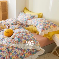 bed four piece set all cotton pure cotton ruffled small fresh pastoral style bedding three piece set