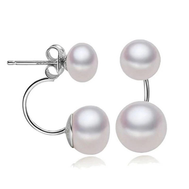 

Real 925 sterling silver Pearl Earrings For Women luxury Oblate Double Pear Earrings Party and Wedding Jewelry Free shipping