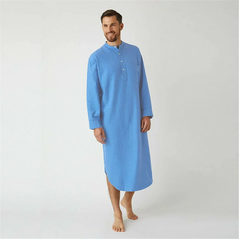 Cotton Islamic Clothing Men Long Nightshirt One Piece Nightgown Large Bathrobe Caftan Vacation Saudi Dress Men Thobe Robe Muslim