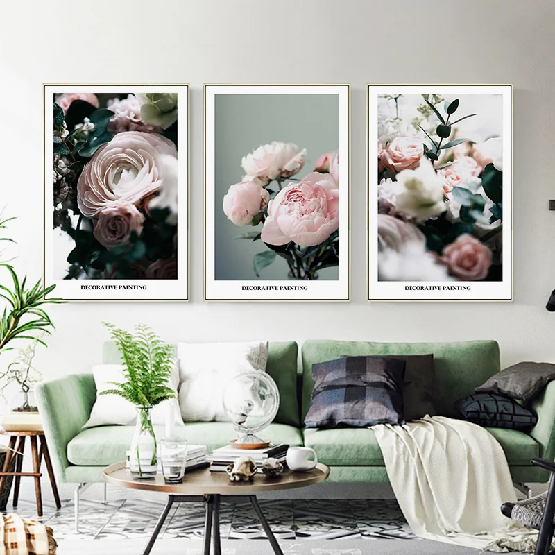 

Pink Peony Flower Family Picture Scandinavian Poster Nordic Forest Sunset Print Wall Art Canvas Painting Modern Room Decoration