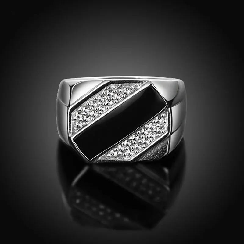 Мужское кольцо из нержавеющей стали с черным цирконием в стиле ретро Подарок на