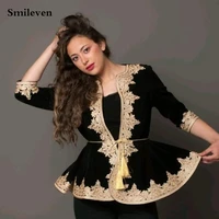 smileven velvet black karakou algerian caftan evening dresses only jacket detachable belt prom dress gold lace party gowns