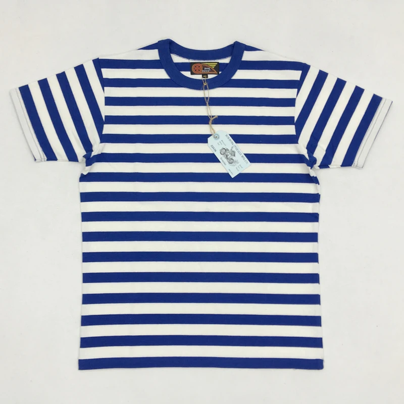 

BOB DONG 2cm Stripes Sailor's Tee Shirts Mens Crew neck Border T-Shirts Slim Fit