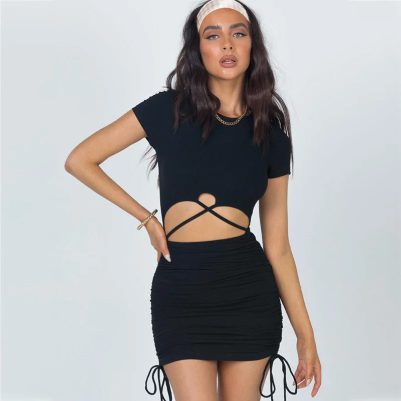 

Винтажное пляжное женское платье на шнуровке, летний Вязаный комбинезон с вырезами спереди, плявечерние вечернее женское платье, сексуальн...