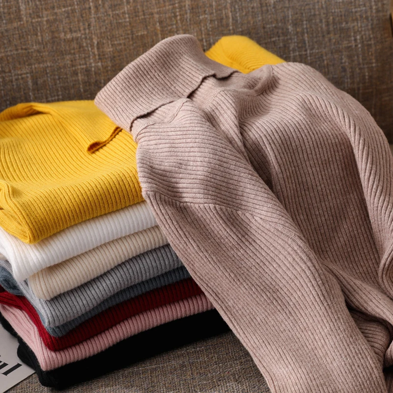 Вязаные женские водолазки свитера пуловеры весна-осень базовые пуловер
