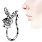 1 шт. пуховик кролика искусственный 1 шт. нос кольцо в форме сердца Нержавеющаясталь нос не пирсинг Стразы накладные ноздрей, пирсинг