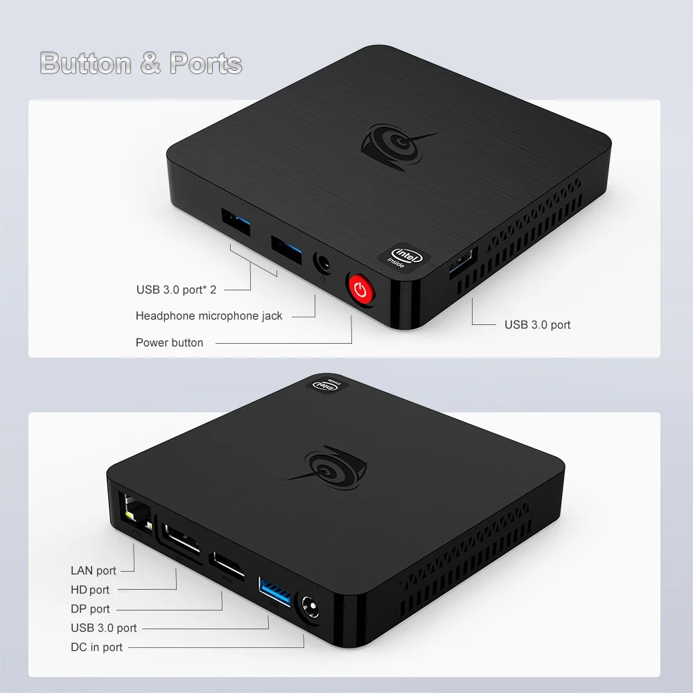 VONTAR T4 мини ПК Intel Atom X5 Z8500 четырехъядерный Windows 10 4K HTPC с двойным Wifi BT4.0 1000M LAN USB3.0 HD