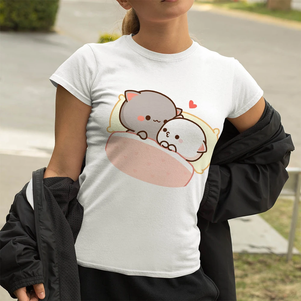 

Cat Couples Print Casual Women T Shirt Trendy Loose Creative Leisucre Short Sleeve Female Streetwear Minimalist Tumblr Mujer
