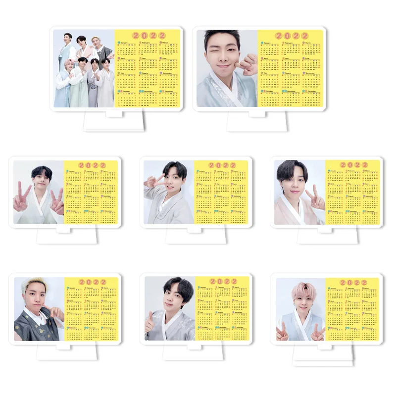 

KPOP Bangtan Boys 2022 Desk Calendar Acrylic Transparent Character Stand Sign Desktop Ornaments Standing Card XJ134