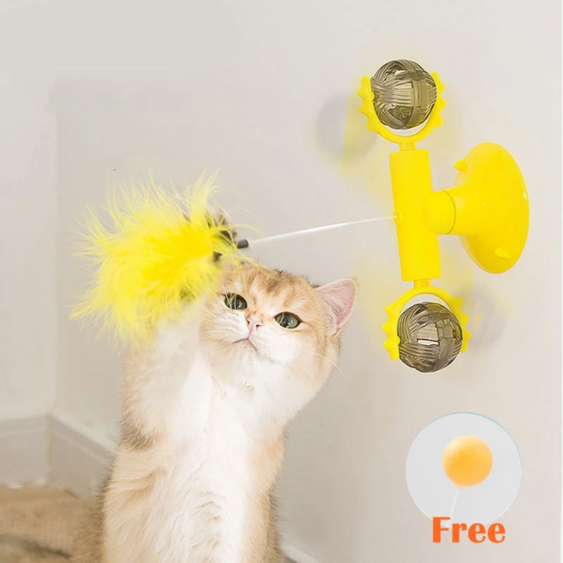 

Interactive Cat Toy Funny Windmill Toy Rotating Feather Kitten Toys With Catnip Cat Teaser with Ball Replacement Cat Supplier