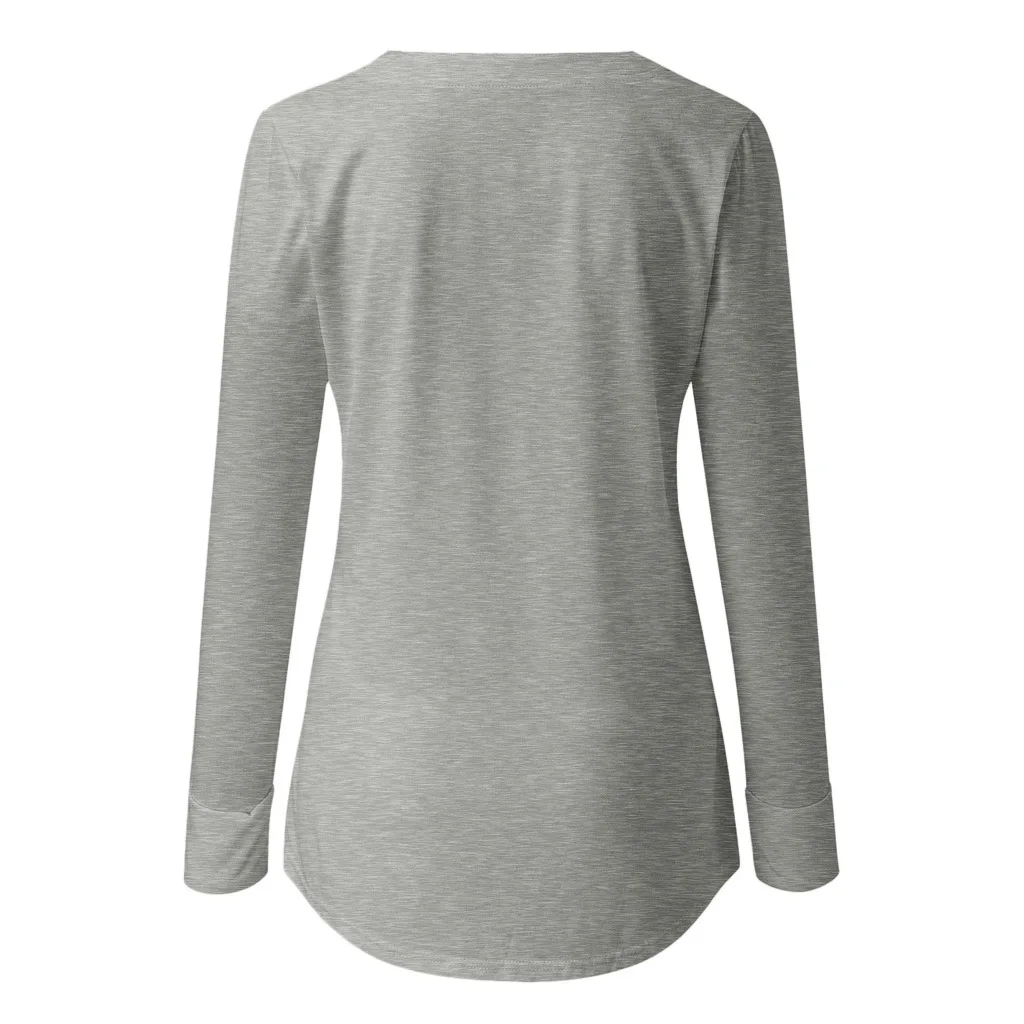 

Fashion Women Long Sleeve Casual Tops V-Neck Buttons Solid Loose T Shirt Big Size tshirts Femme Clothes