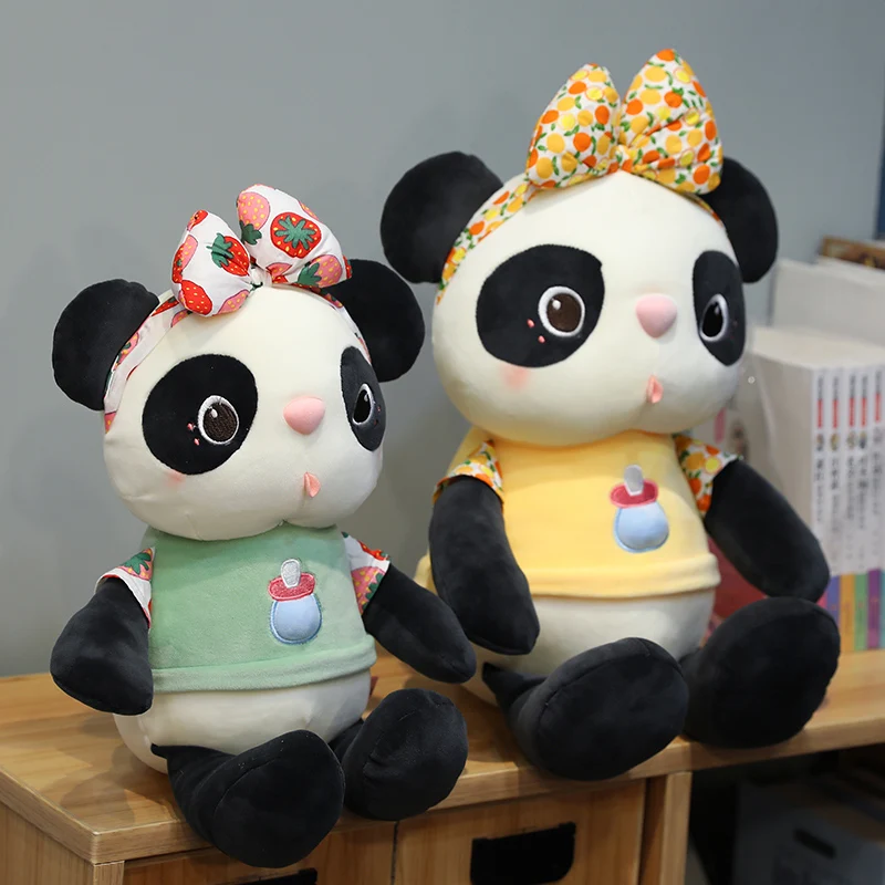 

30-70cm Cute Fruits Panda with Bow Plush Toys Cartoon Animal Stuffed Pillow Dolls for Children Boys Baby Birthday Christmas Gift