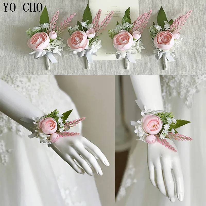 White Pink Women Brooch Wedding Bracelet Bridesmaid Corsage Groom Boutonniere Buttonhole Planner Marriage Flower | Дом и сад