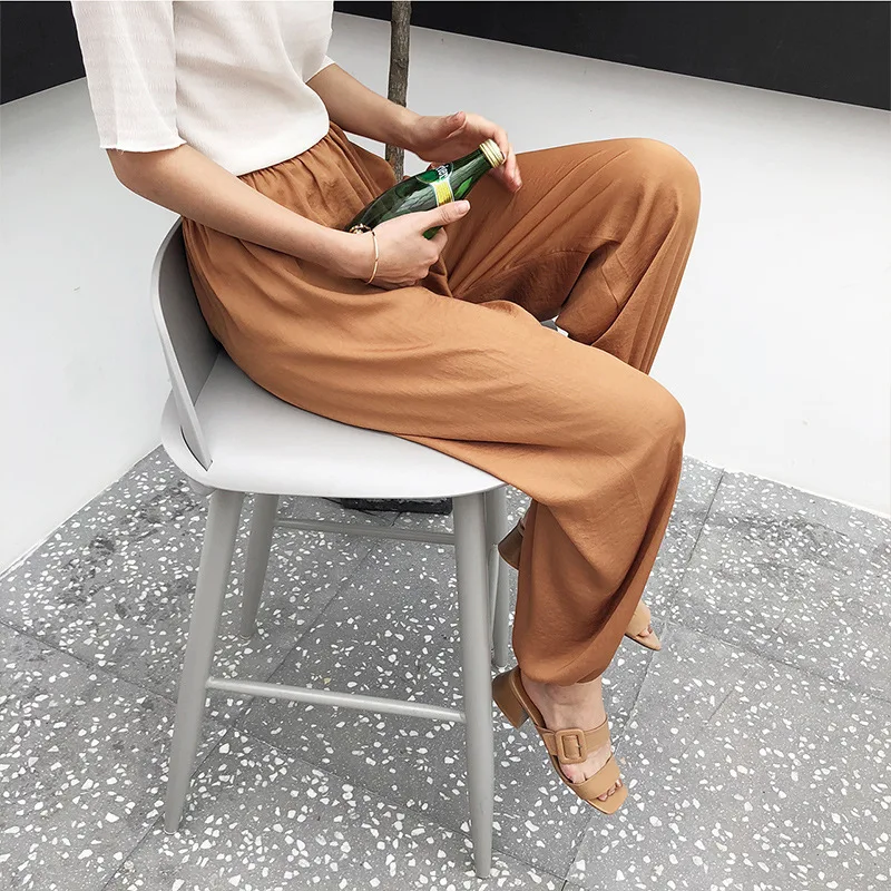 Брюки женские повседневные из вискозы слаксы с эластичным поясом однотонные