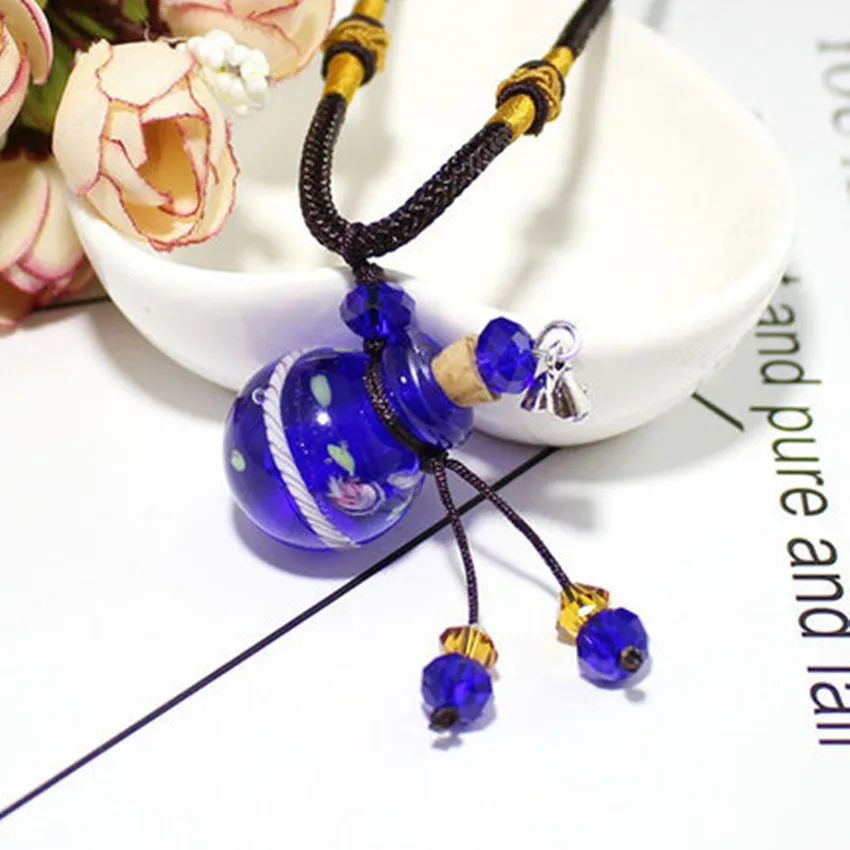 

5PCS Murano Glass Perfume Bottle Necklace Small Flower Globular Bottle Essential Oil Aromatherapy Bottle Pendant Necklace YY03