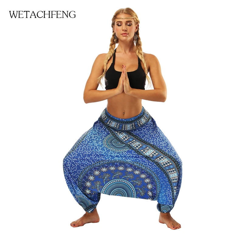

2020 Print Hippie Boho Women Sports Fitness Dance Harem Pants Loose Aladdin Baggy Pants High Waist Harem Trousers Casual Pants