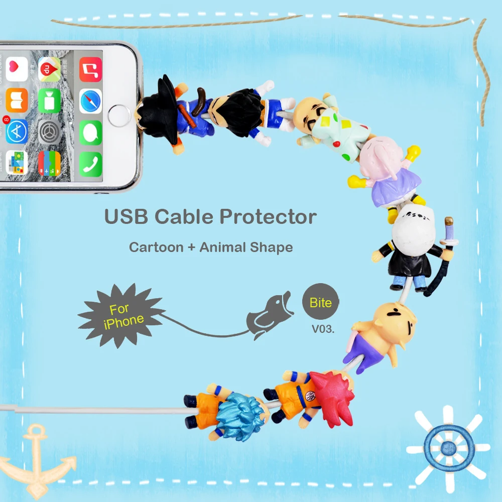 Чипаль милый аниме укуса провода моталки для iPhone USB кабель протектор Организатор