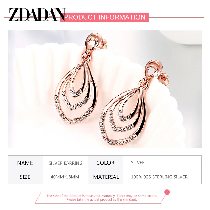 

ZDADAN 925 Sterling Silver Charm Water Drop Earrings For Women Fashion Wedding Party Jewelry Wholesale
