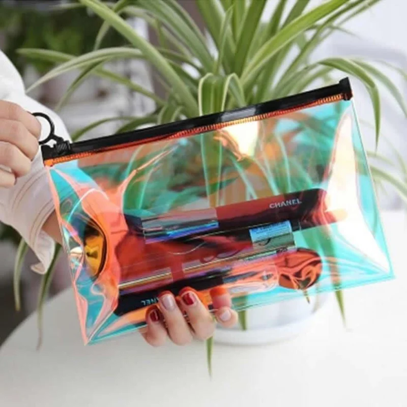 Модная прозрачная косметичка с блестками Дорожный чехол на молнии для макияжа