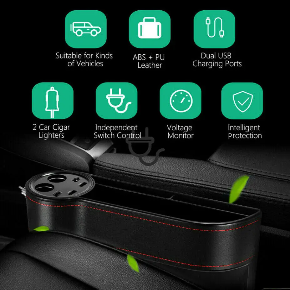 

Storage Box Car Organizer Seat Gap Pu Leather Case Pocket Auto Crevice Cup Holder Car Seat Side Slit Multifunctional USB Charg