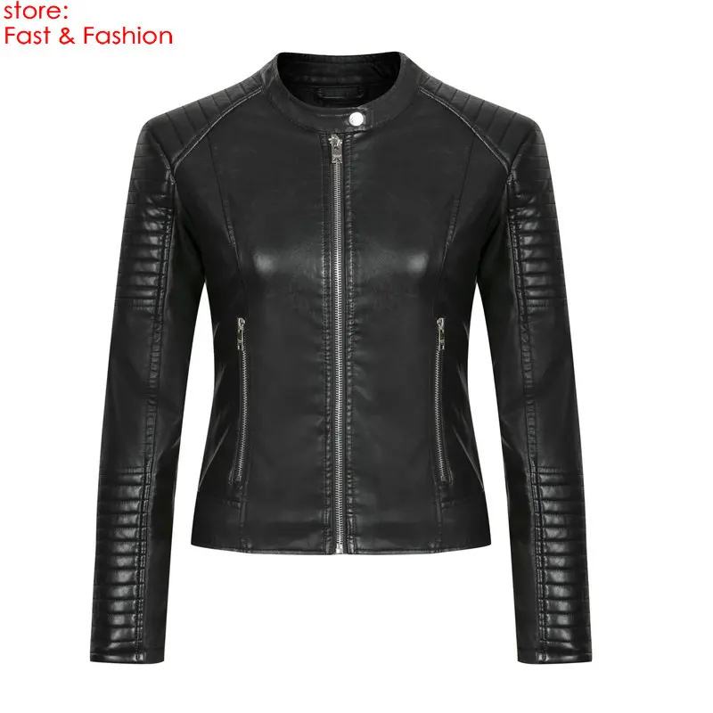 Z009 Black Новинка, модные женские элегантные Байкерские Куртки из искусственной кожи на молнии, женские повседневные облегающие белые мотоциклетные куртки на молнии, верхняя одежда - Цвет: Z009 Black