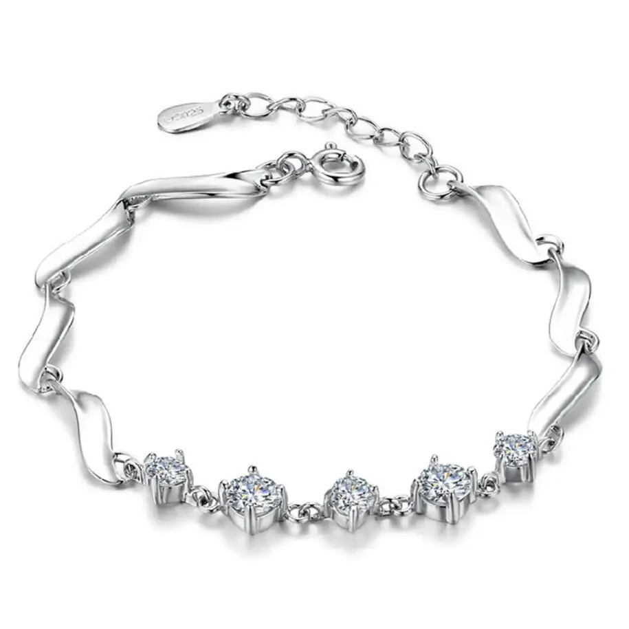 Женский браслет из серебра 925 пробы с фианитами|Гибкие и жесткие браслеты| |