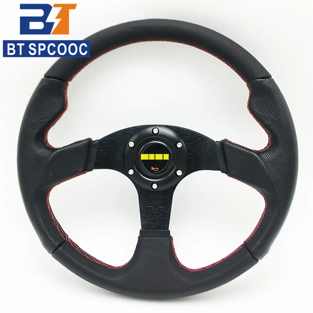 

SPCOOC High Quality Car Steering Wheel 14Inch 350mm Black MO* Flat Racing Leather Steering Wheel Universal