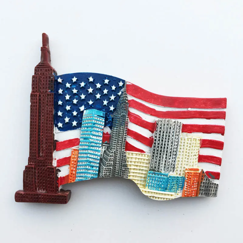 

QIQIPP American Creative Flag Travel Memorial Painted Decorative Crafts New York Landmark Magnet Fridge Magnet