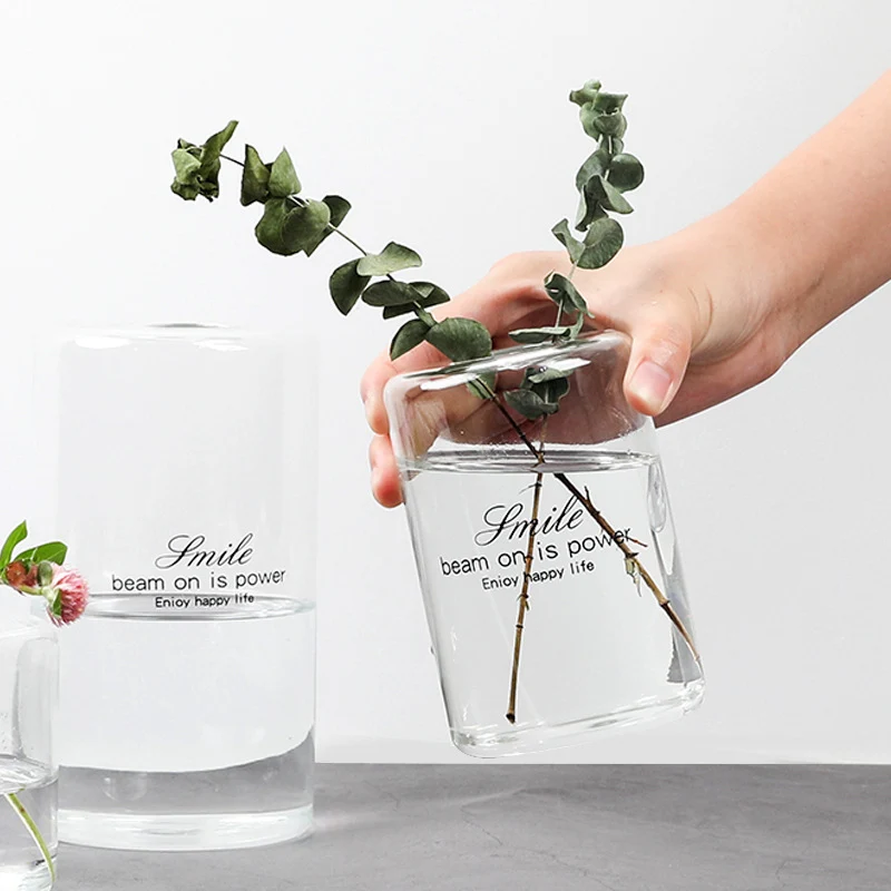 Прозрачная Цветочная ваза в скандинавском стиле с маленьким горлышком украшение