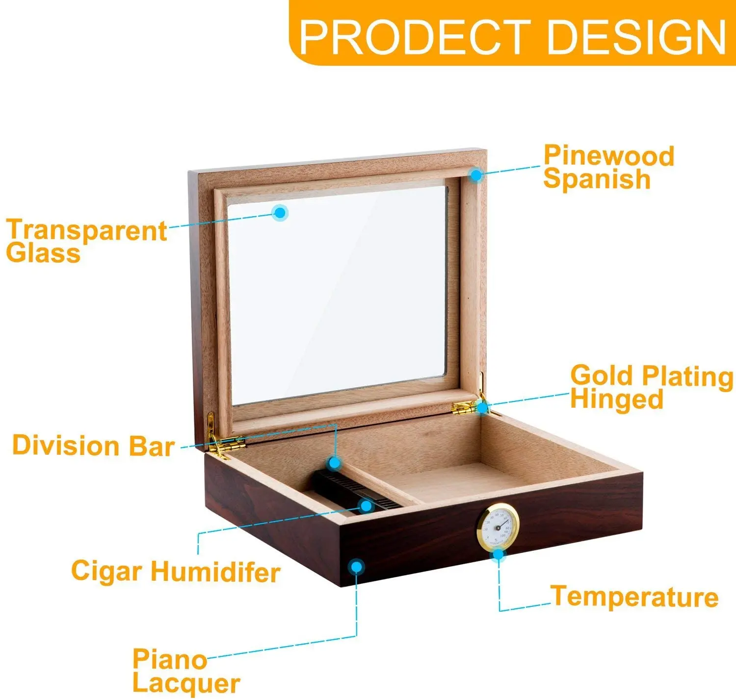 Caja de viaje de madera de cedro para cigarros, Humidificador port&aacute;til, higr&oacute;metro, caja de Sigaren-5