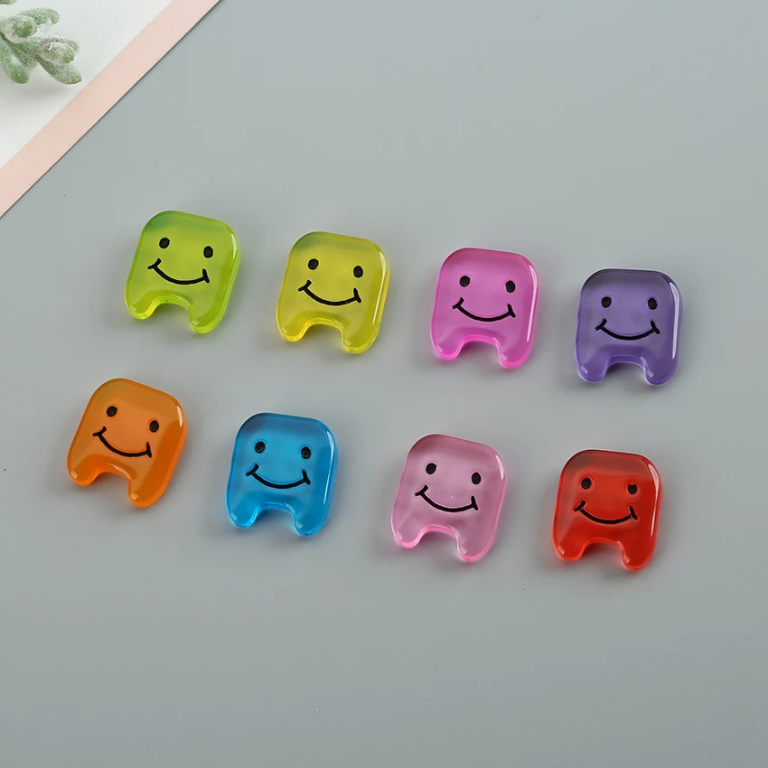10 шт./лот 17*19 мм кабошон из смолы многоцветный очень милый зуб с плоским