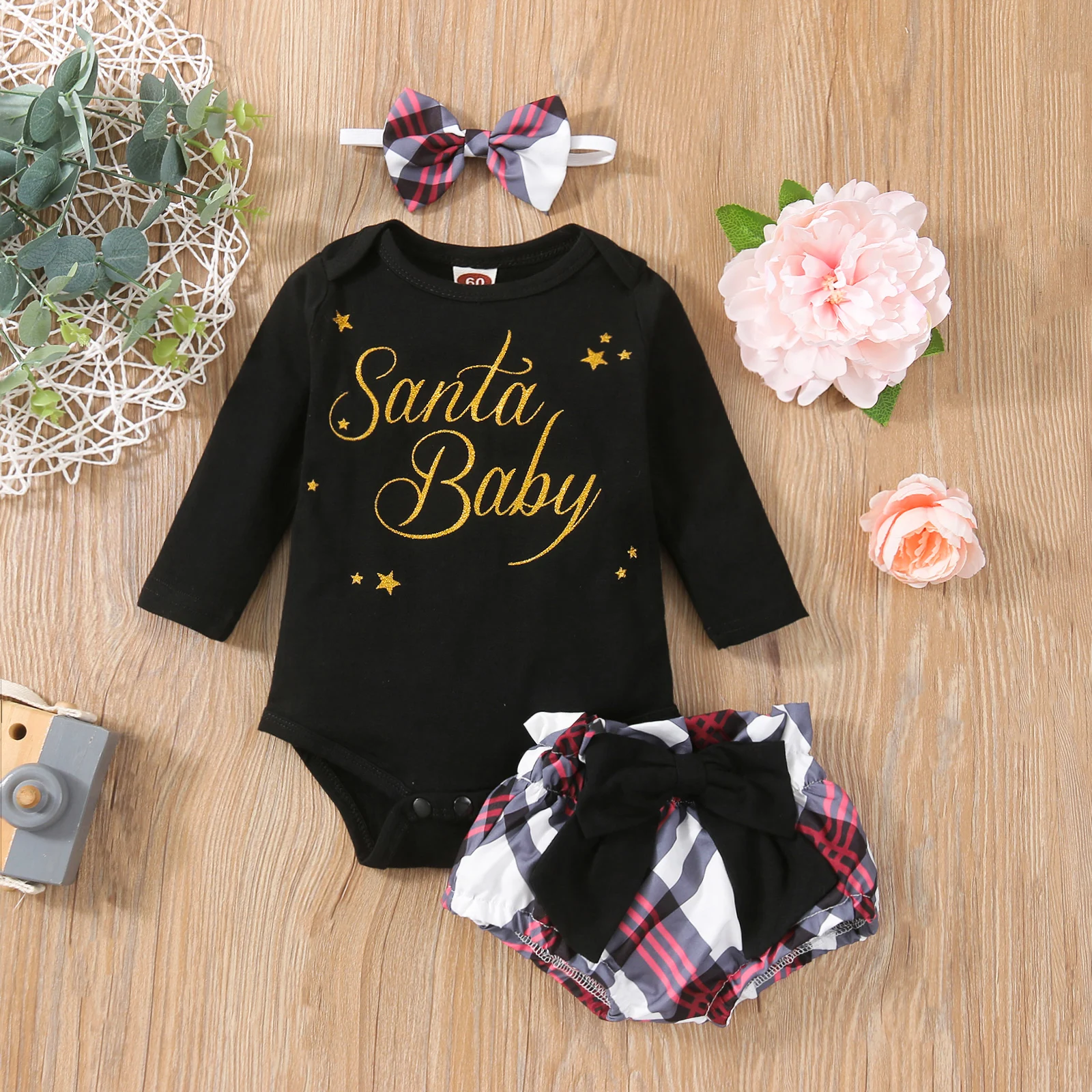 3 шт. Детские хлопковые боди с длинным рукавом в шотландскую клетку | Детская